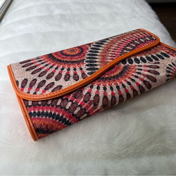 Peacock Strut Multicolored Clutch Purse Orange trim - Picture 11 of 15